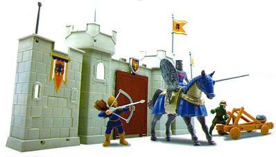 Playsets 1/32 King Knight & Castle Wall Playset (3 figures, weapons, horse & castle section) (Window-Boxed)