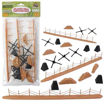 Playsets 54mm WWII Battlefield Access- Fence, Hedgehogs, Sandbags, etc. Total 21pcs) (Bagged) (BMC Toys)