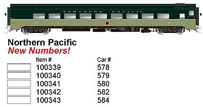 Rapido CC&F 52-Seat Dayniter Leg-Rest Coach Northern Pacific #580 HO Scale Model Train Car #100341