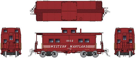 Rapido Northeastern-Style Steel Caboose - Ready to Run Western Maryland 1802 (Boxcar Red, Speed Lettering)