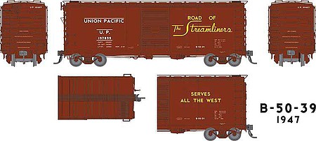 Rapido UP Class B-50-39 40 Boxcar 6-Pack - Ready to Run Union Pacific Set #1 (1947 As-Delivered, Boxcar Red, Streamliners Slogan)