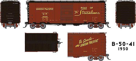 Rapido UP Class B-50-41 40 Boxcar - Ready to Run Union Pacific #1 (1950 As-Delivered, Boxcar Red, black, Streamliners Slogan)
