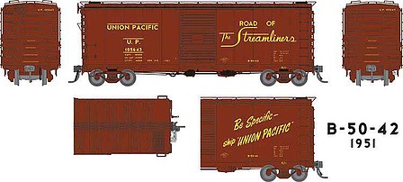 Rapido UP Class B-50-42 40 Boxcar 6-Pack - Ready to Run Union Pacific Set #1 (1951 As-Delivered, Boxcar Red, Streamliners Slogan)