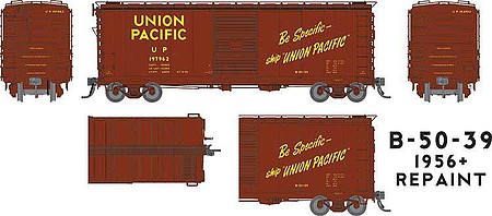 Rapido UP Class B-50-39 40 Boxcar 6-Pack - Ready to Run Union Pacific (1956 Repaint, Boxcar Red, Be Specific Slogan)