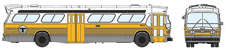 Rapido 1959-1986 GM New Look/Fishbowl Bus - Deluxe Lighted - Assembled Boston MBTA #6105 (silver, white, yellow)