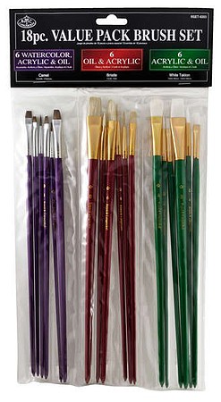 Royal-Brush Assorted Acrylic/Oil Gold & Tone Taklon Brushes 20pc Value Pack