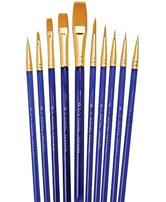 Royal-Brush Assorted Acrylic Gold Taklon Brushes 10pc Value Pack