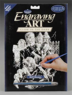 Royal-Brush Glow/Dark Engraving Art Monsters Scratch Art Metal Art Kit #glo11