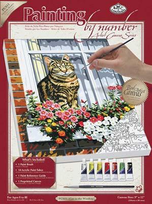 Royal-Brush PBN Canvas Cat In The Window 9x12 Paint By Number Kit #pcs11