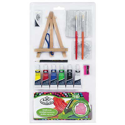 Royal-Brush 16pc Mini Art Set w/Prepainted Canvas Paint By Number Kit #rset-ms110