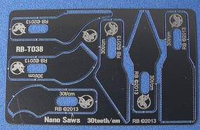 RB Nano Saw Set- 2 Curved, 3 Tapered, 1 Straight (30t/cm) (use w/hobby knife #1 handle) RB Nano Saw Set- 2 Curved, 3 Tapered, 1 Straight (30t/cm) (use w/hobby knife #1 handle)