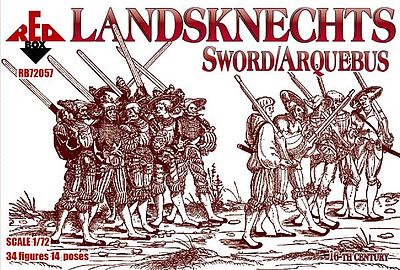 Red-Box Landsknechts with Sword/Arquebus Plastic Model Military Figures 1/72 Scale #72057