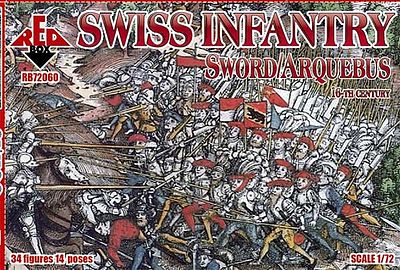 Red-Box Swiss Infantry Sword/Arquebus XVI Century Plastic Model Military Figures 1/72 Scale #72060