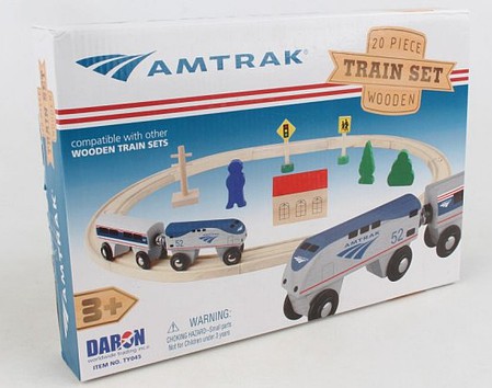 Realtoy Amtrak Wooden Train Set (20pcs) (Magnetic Cars, Track & Access.)