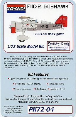 Revell-Monogram Monogram F11C2 Goshawk 1930s USN Fighter Plastic Model Airplane Kit 1/72 Scale #4