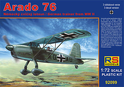RS Arado 76 German WWII Trainer Aircraft w/Photo-Etch Plastic Model Airplane Kit 1/72 #92099