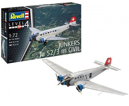Revell-Germany Junkers Ju52/3m Civilian Aircraft Plastic Model Airplane Kit 1/72 Scale #04975