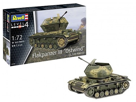Revell-Germany German 3.7cm Flak 43 Flakpanzer III Ostwind Tank Plastic Model Tank Kit 1/72 Scale #3286