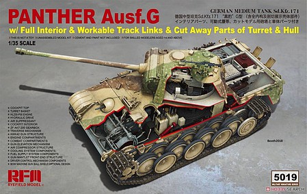 Rye Panther Ausf.G with Cut-Away Parts Plastic Model Military Vehicle Kit 1/35 Scale #5019