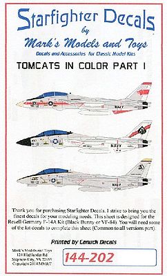 Starfighter Tomcats in Color Pt.1 for RVL Plastic Model Aircraft Decal 1/144 Scale #144202