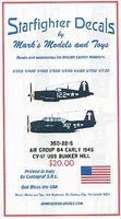 Starfighter USS Bunker Hill CV17 Air Group 84 Early Markings 1945 Model Aircraft Decal 1/350 #35022 Starfighter USS Bunker Hill CV17 Air Group 84 Early Markings 1945 Model Aircraft Decal 1/350 #35022