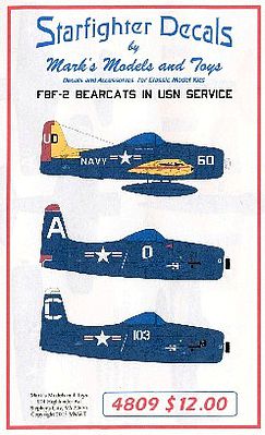 Starfighter F8F2 Bearcats USN Service Plastic Model Aircraft Decal 1/48 Scale #4809