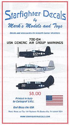 Starfighter USN Generic Air Group Markings 1945 Plastic Model Aircraft Decal 1/700 Scale #700104