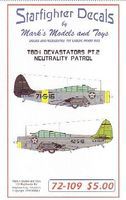 TBD1 Devastators Pt.2 Neutrality Patrol Plastic Model Aircraft Decal 1/72 Scale #72109