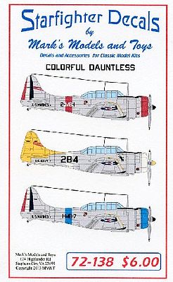 Starfighter Colorful Dauntless Decals Plastic Model Aircraft Decal 1/72 Scale #72138