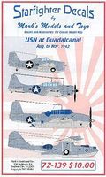 Starfighter USN at Guadalcanal Aug-Nov 1942 Plastic Model Aircraft Decal 1/72 Scale #72139 Starfighter USN at Guadalcanal Aug-Nov 1942 Plastic Model Aircraft Decal 1/72 Scale #72139