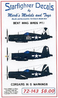 Starfighter Bent Wing birds Pt.1 Corsairs in G Markings Plastic Model Aircraft Decal 1/72 #72143