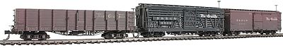 SoundTraxx Blackstone Models Weathered Freight Car 3-Pack - Ready to Run 1 Each Stock, 3000 Boxcar, 1000 High-Side Gondola Denver & Rio Grande Wester - HOn3-Scale (3)