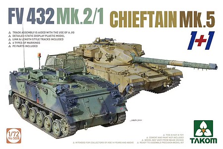 Takom FV432 MK.2/1 & Chieftain MK.5 British Tank (1+1) Plastic Model Military Vehicle 1/72 #5008