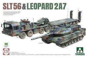 Takom SLT56 Tank Transporter & Leopard 2A7 Tank Plastic Model Military Vehicle 1/72 Scale #5011