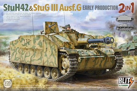 Takom StuH42 & StuG III Ausf.G Early Prod (2 in 1) Plastic Model Military Vehicle 1/35 Scale #8009