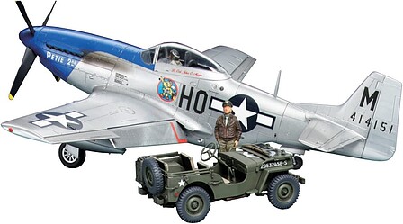 Tamiya US NA P-51D Mustang w/4x4 Vehicle Plastic Model Airplane Kit 1/48 Scale #25205