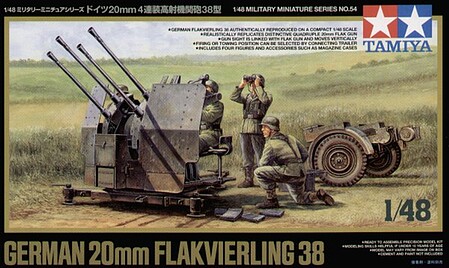 Tamiya German 20mm Flakvierling 38 Plastic Model Military Vehicle Kit 1/48 Scale #32554