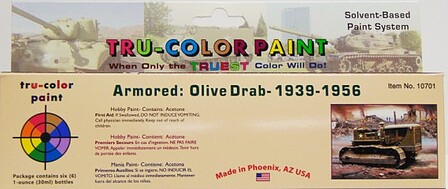 Tru-Color Armored Olive Drab 1939-1956 (6 Colors) 1oz Bottles Model and Hobby Enamel Paint Set #10701