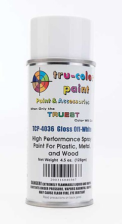Tru-Color Gloss Off-White Spray 4.5oz Hobby and Model Enamel Paint #4036