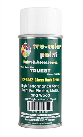Tru-Color Gloss Dark Green Spray 4.5oz Hobby and Model Enamel Paint #4042