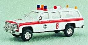 Trident Suburban Airport Fire Dept. Ambulance White & Red Stripe HO Scale Model Roadway Vehicle #90060 Trident Suburban Airport Fire Dept. Ambulance White & Red Stripe HO Scale Model Roadway Vehicle #90060