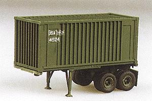 Trident 2-Axle 20 Chassis w/Box Container Green HO Scale Model Railroad Vehicle #90079