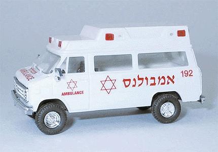 Trident Chevrolet Van (Plastic) Israeli Ambulance White & Red HO Scale Model Railroad Vehicle #90223
