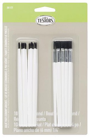 Testors Economy Paint Brush Set Pointed Round and 1/4 Wide Flat Brushes 10 each #281177