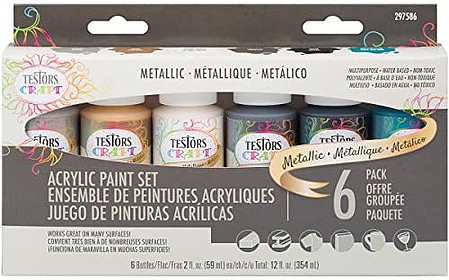 Testors Metallic Colors 6 2oz Bottles Acrylics Paint Set #297586