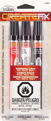 Testors Create FX Enamel Paint Marker Set (Red, White, Black) Hobby Paint Marke #73804