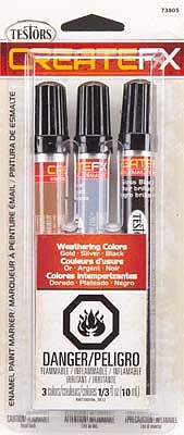 Testors Create FX Enamel Paint Marker Set (Gold, Silver, Black) Hobby Paint Marker #73805