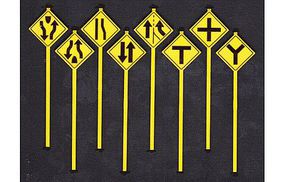 Road Path Warning Signs 3 (8) O Scale Model Railroad Roadway Signs #2074
