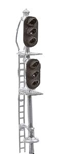 Tomar Vertical Signal Two-Head, Three-Light N Scale Model Railroad Trackside Accessory #5866