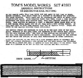 Toms US Destroyer & Escort Rail Netting Plastic Model Ship Accessory 1/350 Scale #3503